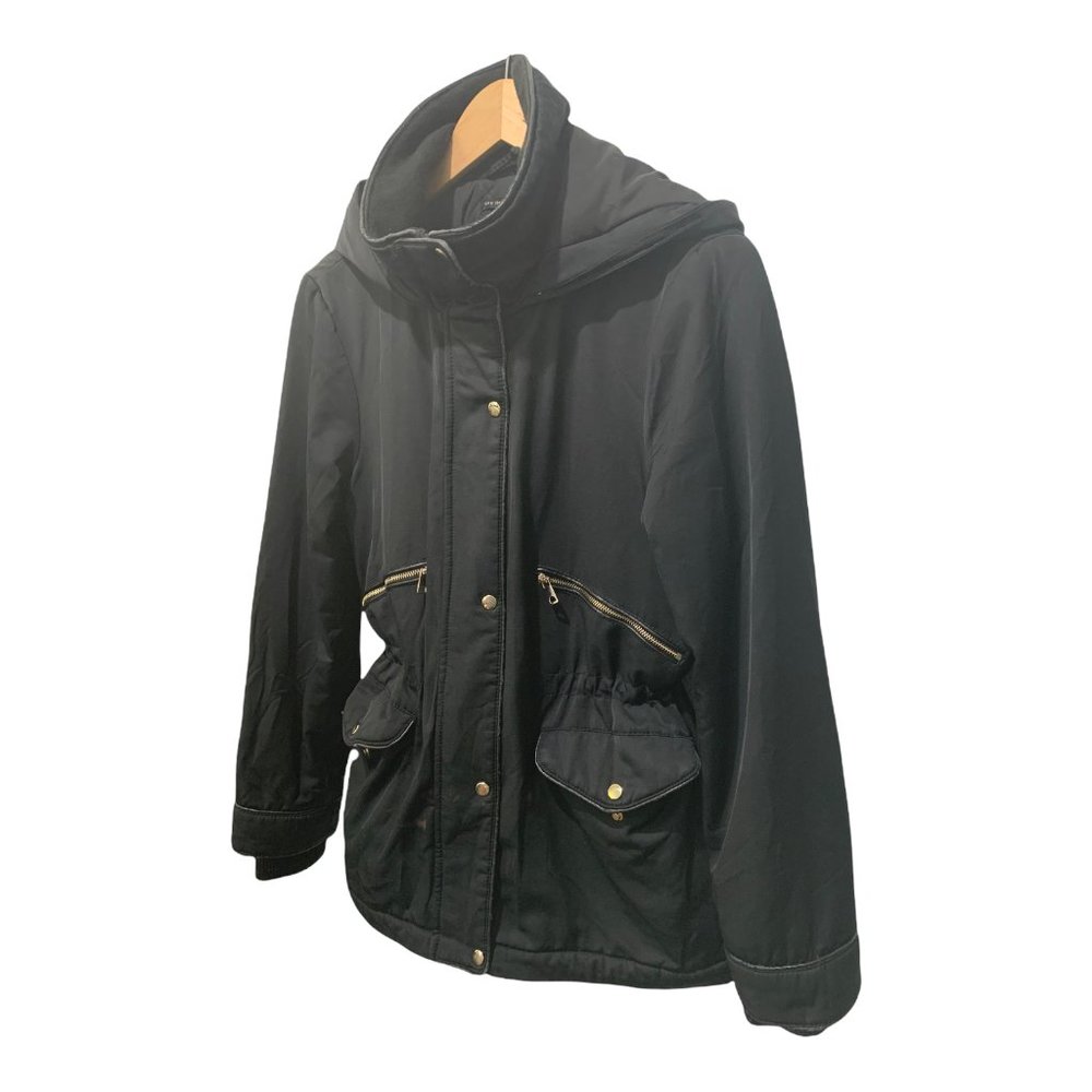 ZARA TRF OUTERWEAR BLACK HOODED FULL ZIP AND SNAP BUTTON FRONT JACKET